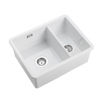 Rangemaster Rustique 1.5 Bowl Ceramic Kitchen Sink with Waste Kit 595mm L x 460mm W - White