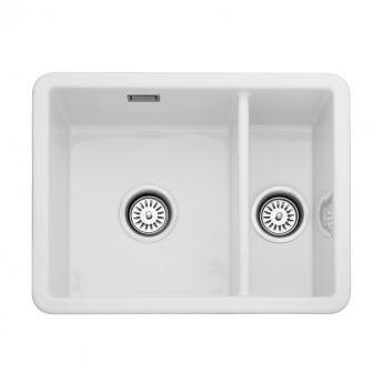 Rangemaster Rustique 1.5 Bowl Ceramic Kitchen Sink with Waste Kit 557mm L x 430mm W - White
