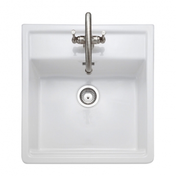 Rangemaster 1.0 Bowl Butler Fireclay Kitchen Sink with Waste Kit 597mm L x 630mm W - White