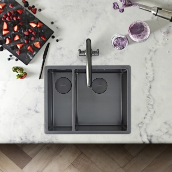 Rangemaster Spectra 1.5 Bowl Kitchen Sink LH & Waste Kit 555mm L x 440mm W - Graphite