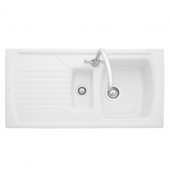 Rangemaster Tenby 1.5 Bowl Ceramic Kitchen Sink with Waste Kit 995mm L x 497mm W - White