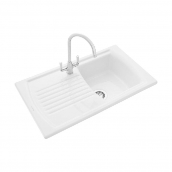 Rangemaster Tenby 1.0 Bowl Inset Ceramic Kitchen Sink with Waste Kit 850mm L x 500mm W - White