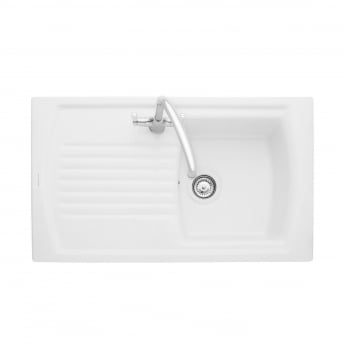 Rangemaster Tenby 1.0 Bowl Inset Ceramic Kitchen Sink with Waste Kit 850mm L x 500mm W - White
