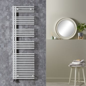 Redroom Omnia Right Handed Designer Heated Towel Rail 1681mm H x 496mm W - White | Product Image