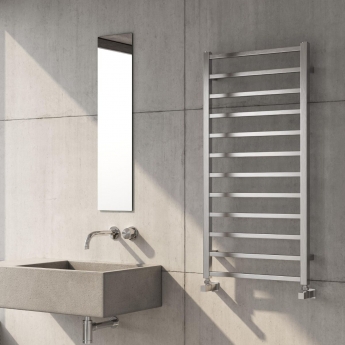 Reina Arden Square Tube Heated Towel Rail 1000mm H x 500mm W Brushed Stainless Steel