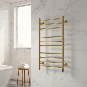 Reina Arnage Dry Electric Heated Towel Rail 800mm H x 500mm W - Brushed Brass | Product Image