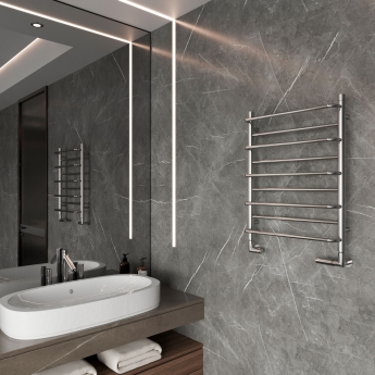 Reina Belbo Designer Heated Towel Rail 820mm H x 530mm W Polished Stainless Steel | Product Image