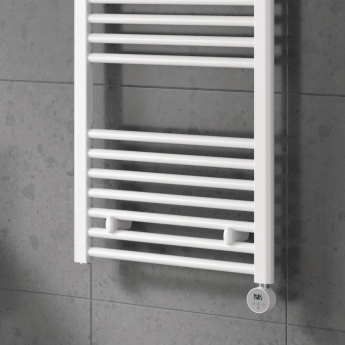 Reina Capo White Electric Towel Rail 800mm High x 600mm Wide (+ White Mini Round Element) | Product Image