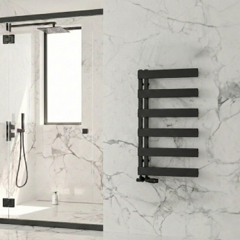 Reina Carpena Flat Panel Heated Towel Rail 710mm H x 500mm W - Black | Product Image