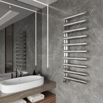 Reina Cavo Designer Heated Towel Rail 1230mm H x 500mm W Polished Stainless Steel