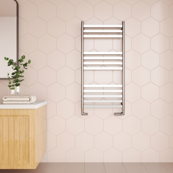 Reina Misa Designer Heated Towel Rail 1120mm H x 530mm W Polished Stainless Steel | Product Image