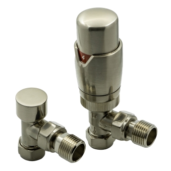 Reina Modal TRV Angled Radiator Valve and LockShield Brushed | Product Image