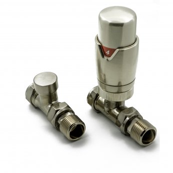 Reina Modal TRV Straight Radiator Valve and LockShield Brushed