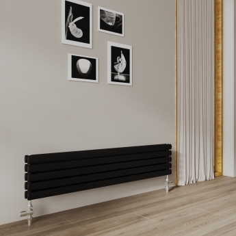 Reina Nevah Double Designer Horizontal Radiator 295mm H x 1400mm W Anthracite