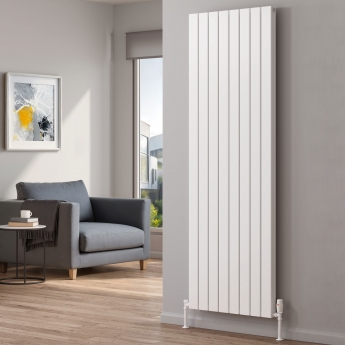 Reina Piatto Double Vertical Aluminium Radiator 1800mm H x 295mm W - White | Product Image