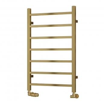 Reina Serena Square Tube Heated Towel Rail 800mm H x 500mm W Brushed Brass | Product Image