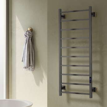 Reina Velino Dry Electric Stainless Steel Square Bar Heated Towel Rail