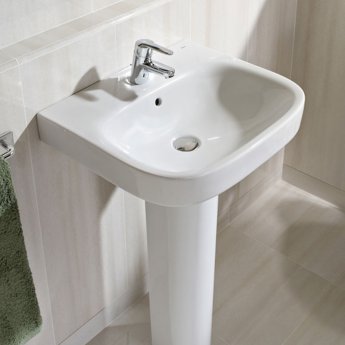 Roca Debba Wall Hung Basin with Full Pedestal 550mm W - 1 Tap Hole