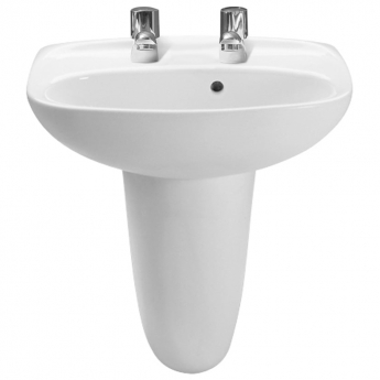 Roca Laura Basin with Semi Pedestal 450mm Wide 2 Tap Hole