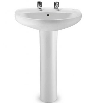 Roca Laura Basin with Full Pedestal 520mm Wide 2 Tap Hole