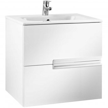 Roca Victoria-N Wall Hung 2-Drawer Vanity Unit with Basin 600mm Wide - Gloss White