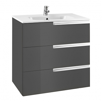Roca Victoria-N Wall Hung 3-Drawer Vanity Unit with Basin 600mm Wide - Gloss Anthracite Grey