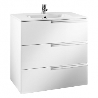 Roca Victoria-N Wall Hung 3-Drawer Vanity Unit with Basin 600mm Wide - Gloss White