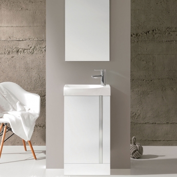 Royo Elegance Floor-Standing Cloakroom Unit with Basin and Mirror 445mm Wide - Gloss White