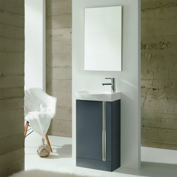 Royo Elegance Floor-Standing Cloakroom Unit with Basin and Mirror 445mm Wide - Gloss Grey | Product Image