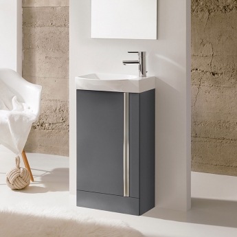 Royo Elegance Floor-Standing Cloakroom Unit with Basin and Mirror 445mm Wide - Gloss Grey