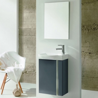 Royo Elegance Wall Hung Cloakroom Unit with Basin and Mirror 445mm Wide - Gloss Grey