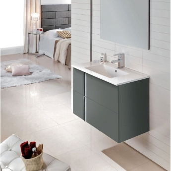 Royo Onix 2-Drawer Wall Hung Vanity Unit with Ceramic Basin 600mm - Gloss Grey