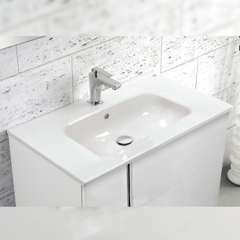 Royo Onix 2-Drawer Wall Hung Vanity Unit with Ceramic Basin 600mm - Gloss White