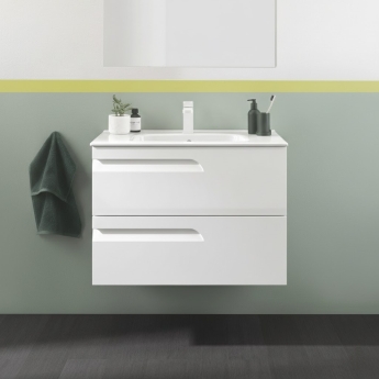 Royo Vitale Slimline 2-Drawer Wall Hung Vanity Unit with Ceramic Basin 800mm Wide - Gloss White | Product Image