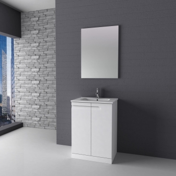 Royo Vitale 2 Door Floor Standing Vanity Unit with Ceramic Basin 600mm Wide - Gloss White | Product Image