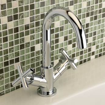 Sagittarius Avant Swivel Spout Mono Basin Mixer Tap with Push Button Waste Dual Handle - Chrome