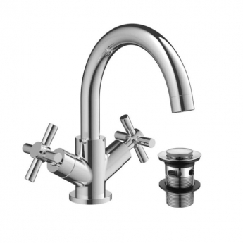 Sagittarius Avant Swivel Spout Mono Basin Mixer Tap with Push Button Waste Dual Handle - Chrome