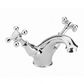 Sagittarius Kensington Monobloc Basin Mixer Tap Crosshead Handle with Sprung Waste - Chrome/White | Product Image