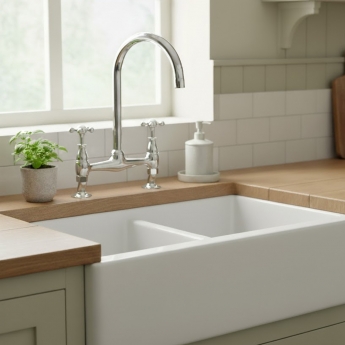 Sagittarius Kensington Bridge Crosshead Kitchen Sink Mixer Tap - Chrome/White