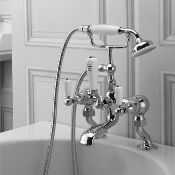 Sagittarius Kensington Lever Bath Shower Mixer Tap with Shower Kit Pillar Mounted - Chrome/White | Product Image