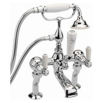Sagittarius Kensington Lever Bath Shower Mixer Tap with Shower Kit Pillar Mounted - Chrome/White | Product Image