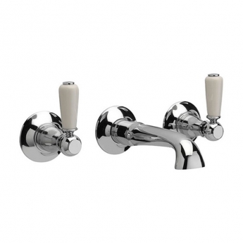 Sagittarius Kensington Lever 3-Hole Basin Mixer Tap Wall Mounted - Chrome/White | Product Image