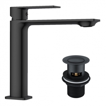 Sagittarius Kvell Monobloc Basin Mixer Tap with Sprung Waste - Matt Black | Product Image