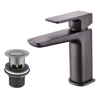 Sagittarius Ravenna Monobloc Basin Mixer Tap with Sprung Waste - Graphite Grey