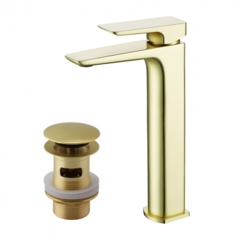 Sagittarius Ravenna Tall Mono Basin Mixer Tap with Sprung Waste - Brushed Brass