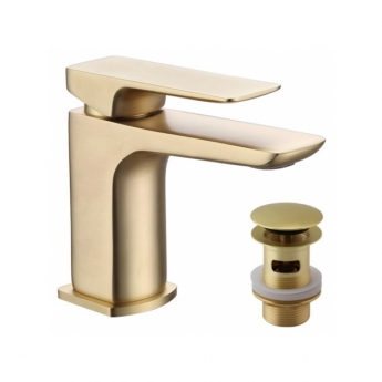 Sagittarius Ravenna Mini Mono Basin Mixer Tap with Sprung Waste - Brushed Brass