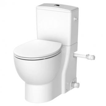 Saniflo Saniflush Rimless Close Coupled Toilet with Push Button Cistern and Built-In Macerator Pump - Soft Close Seat