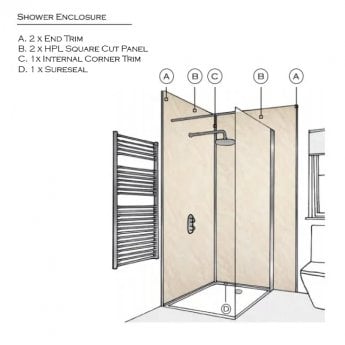 Showerwall Proclick MDF Shower Panel 600mm Wide x 2440mm High - White Sparkle