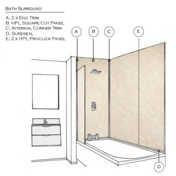 Showerwall Square Edge MDF Shower Panel 900mm Wide x 2440mm High - Pergamon Marble