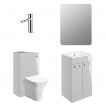 Signature Aalborg Furniture Bathroom Suite with Floor Standing Vanity Unit 510mm Wide - Gloss Grey/Chrome | Product Image